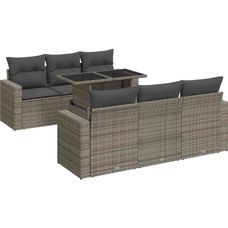 vidaXL 7-delige Loungeset met kussens poly rattan grijs, foto 3