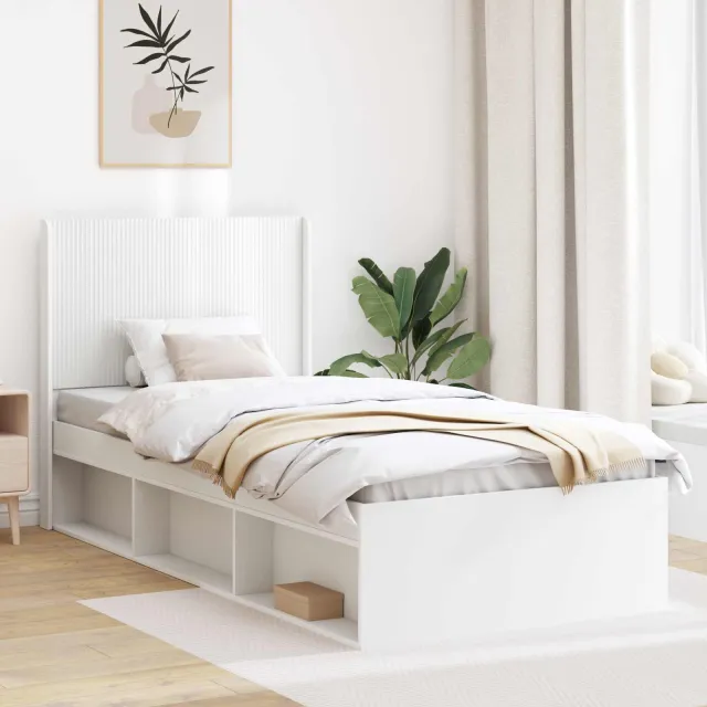 vidaXL Bedframe met opbergruimte en hoofdbord Wit 100 x 200 cm