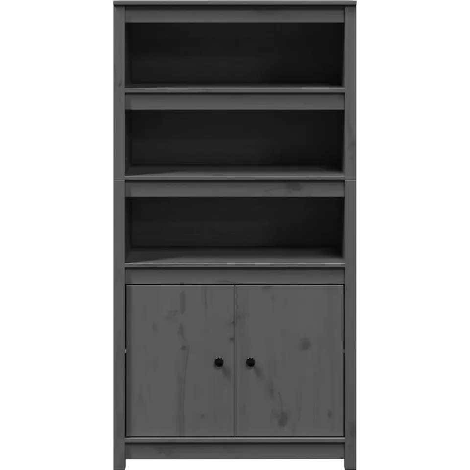 vidaXL Hoge kast 80x35x154 cm massief grenenhout grijs, foto 3