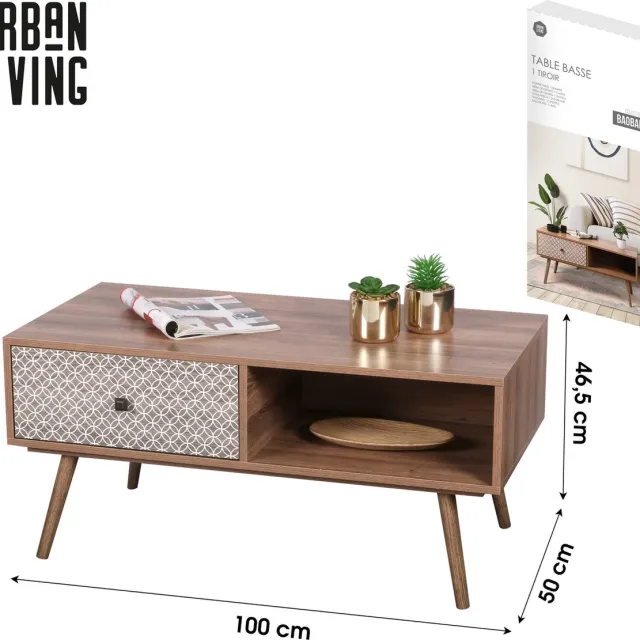 Urban Living SALONTAFEL 1 LADE 100X50XH46,5CM BROWN