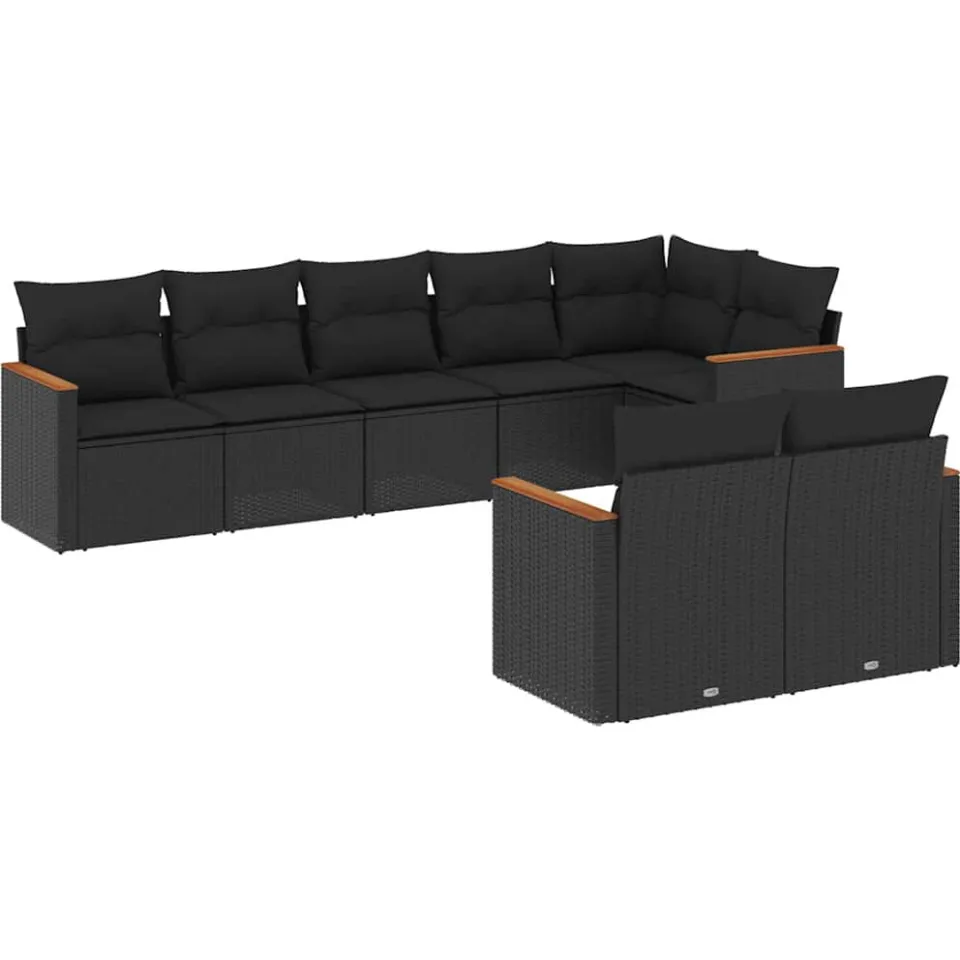vidaXL 8-delige Loungeset met kussens poly rattan zwart, foto 3