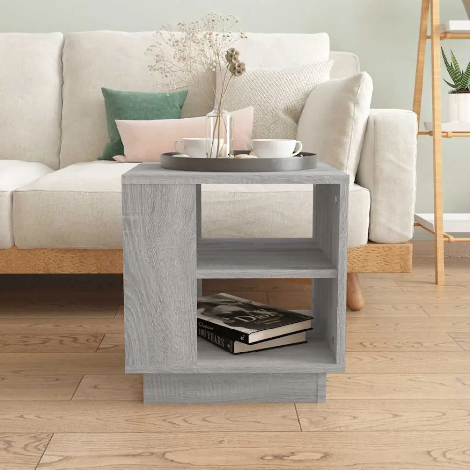 vidaXL Salontafel 40x40x43 cm bewerkt hout grijs sonoma eikenkleurig, foto 4