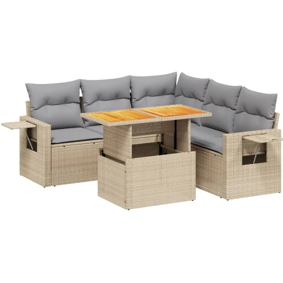 vidaXL 6-delige Loungeset met kussens poly rattan beige, foto 3