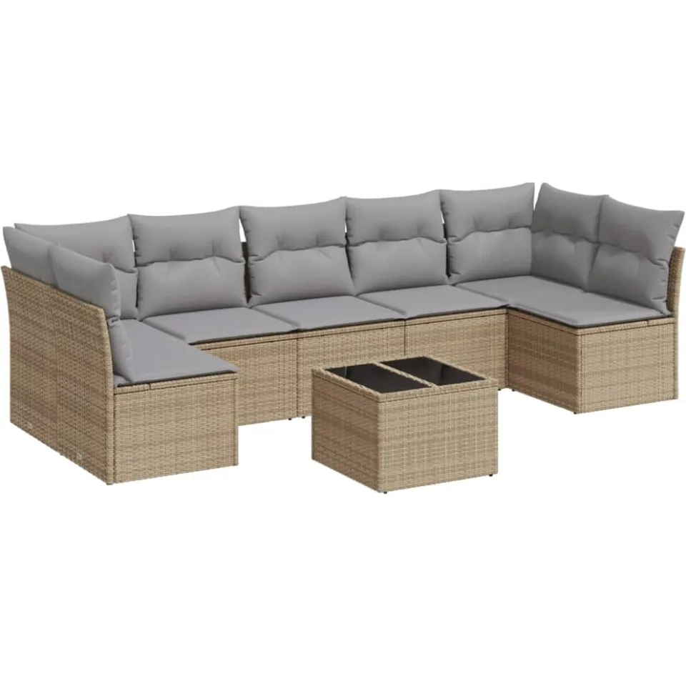 vidaXL 8-delige Loungeset met kussens poly rattan beige