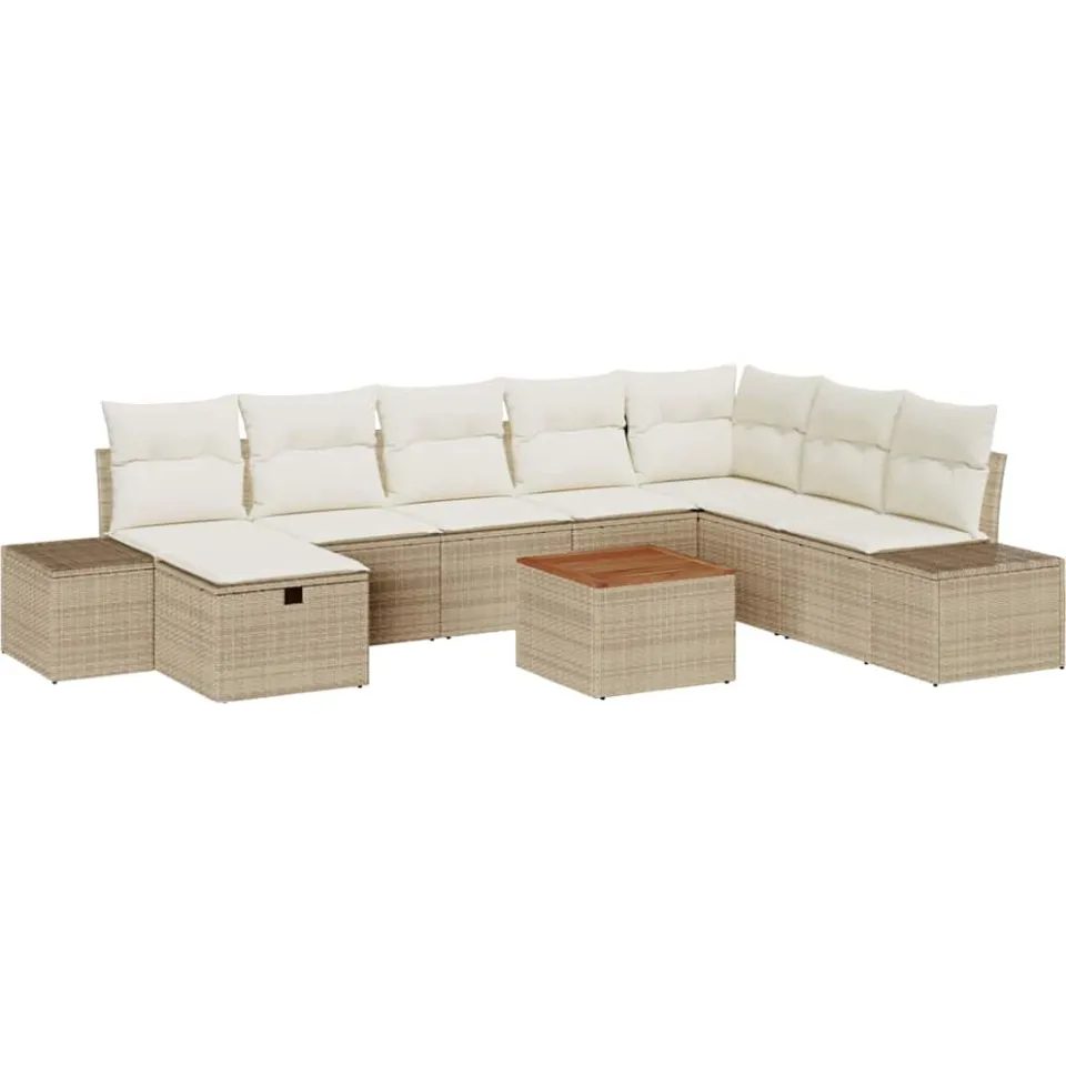 vidaXL Tuinbankenset 9 st Beige poly rattan, foto 4