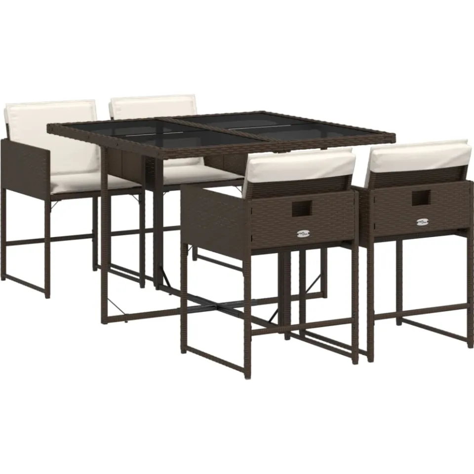 vidaXL 5-delige Tuinset met kussens poly rattan bruin, foto 3