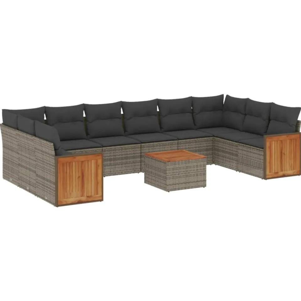 vidaXL 11-delige Loungeset met kussens poly rattan grijs, foto 3