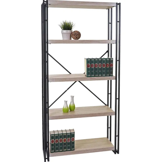 Cosmo Casa Boekenplank - Staand rek woonplank- 165x80cm 3D-Structuur 5 niveaus - Eikenhout-look Beige