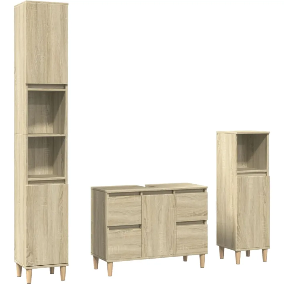 vidaXL 3-delige Badkamermeubelset bewerkt hout sonoma eikenkleurig, foto 3