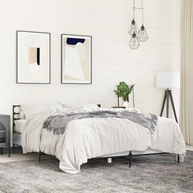 vidaXL Bedframe bewerkt hout metaal grijs sonoma eiken 150x200 cm