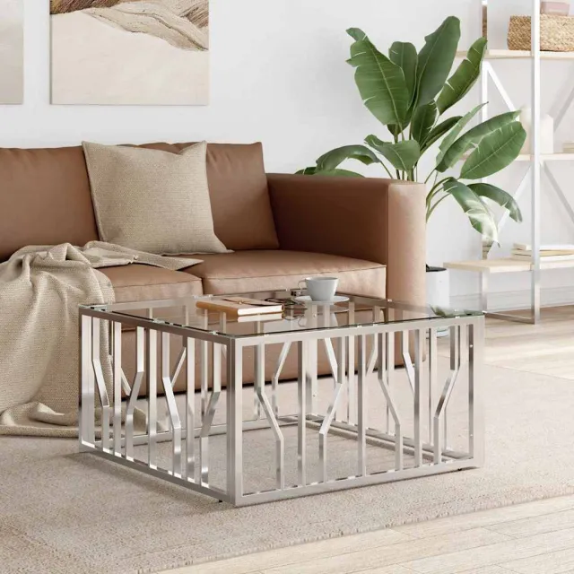 vidaXL Salontafel 80x80x40 cm roestvrij staal en glas, foto 2