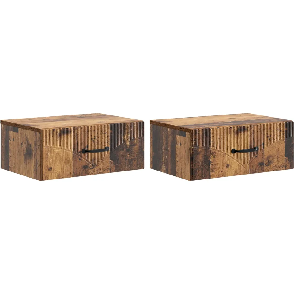 vidaXL Wandbeugel Bedkast 2 st Oud hout 49 x 34,5 x 20 cm Bewerkt hout bruin, foto 3