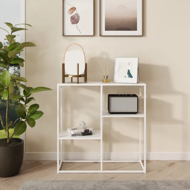 en.casa Console tafel Strömstad sidetable 80x80x26 cm wit mat wit, mat