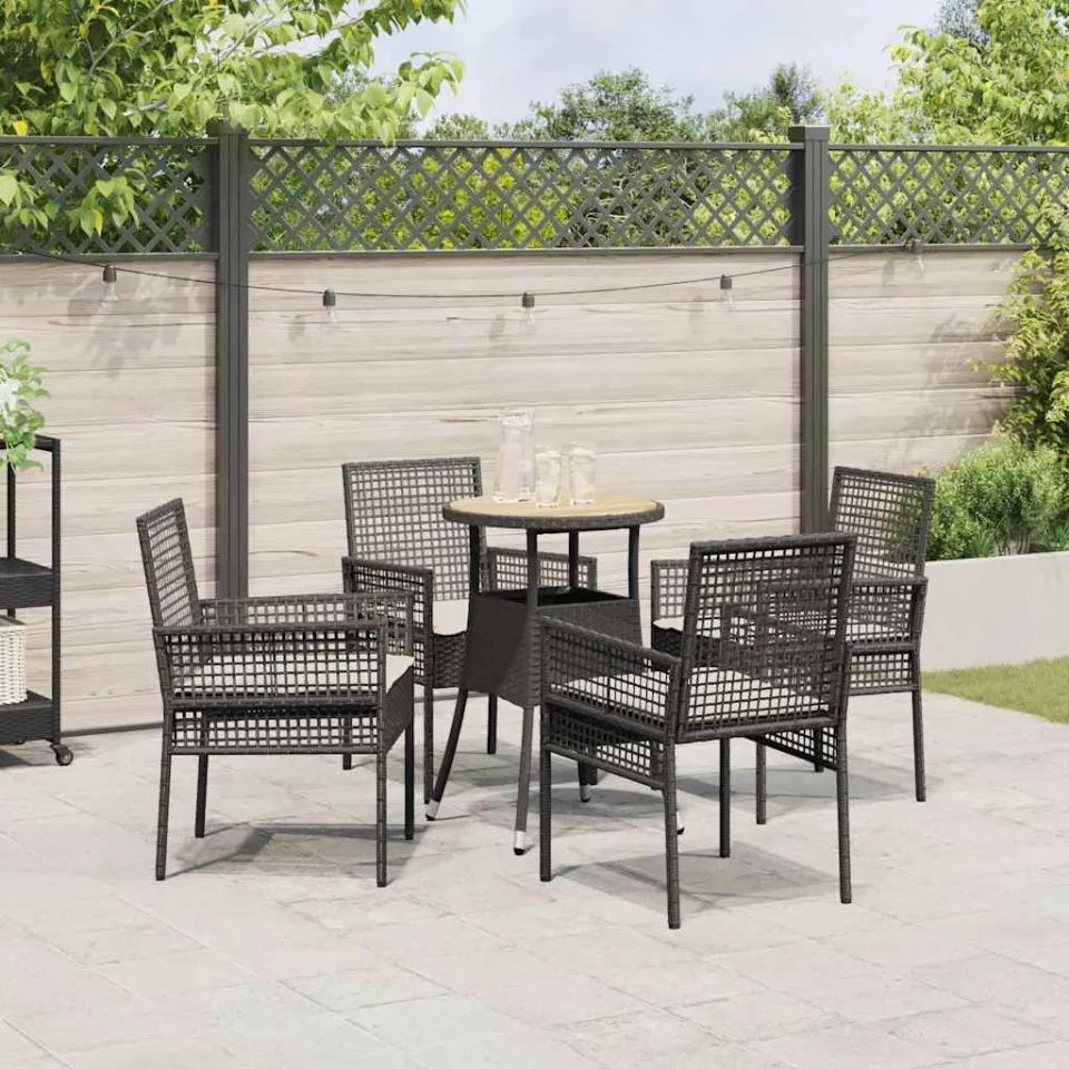 vidaXL Tuin eettafelset 5 st Zwart poly rattan, foto 4