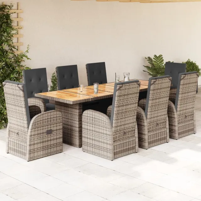 vidaXL 9-delige Tuinset met kussens poly rattan grijs, foto 2