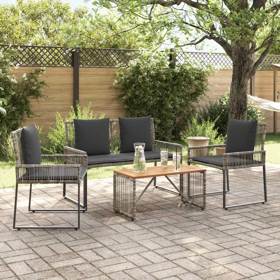 vidaXL Buitenmeubelset 9 st Grijs en Donkergrijs poly rattan, foto 3