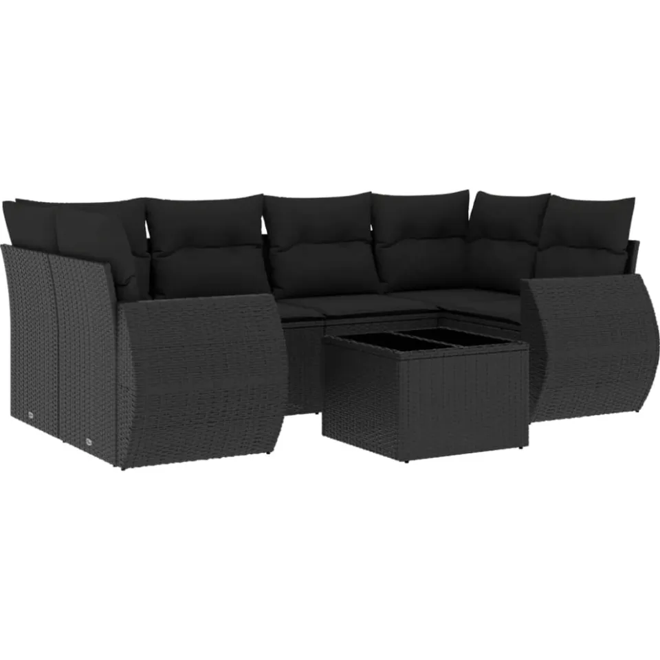 vidaXL 7-delige Loungeset met kussens poly rattan zwart, foto 3