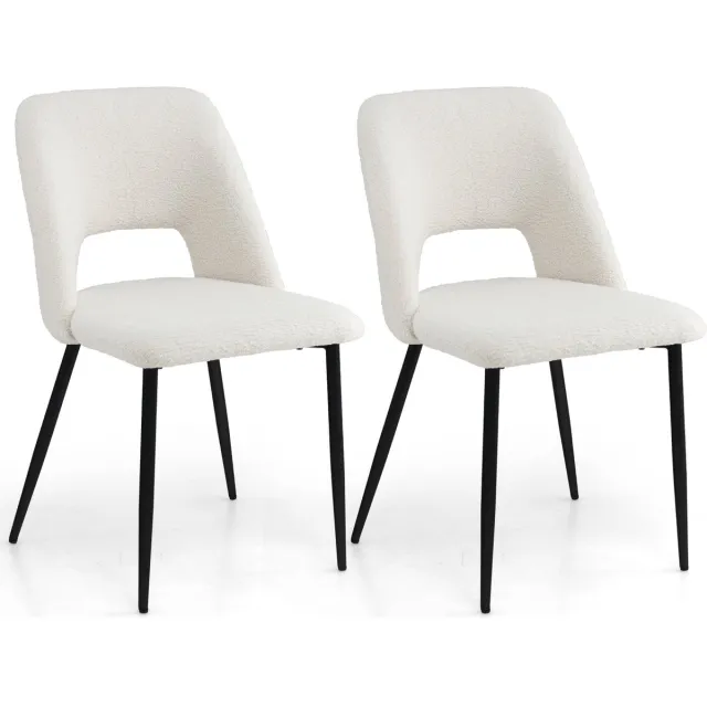 Costway Set van 2 eetkamerstoelen, gestoffeerde keukenstoelen met rugleuning, gestoffeerde stoelen zonder mouwen, zithoogte 49 cm, modern, stoel voor keuken, eetkamer, restaurant, metalen frame Beige