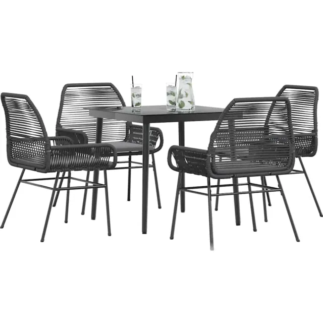 vidaXL 5-delige Tuinset met kussens poly rattan glas zwart