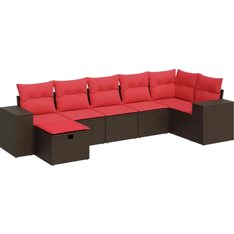 vidaXL 7-delige Loungeset met kussens poly rattan bruin, foto 3