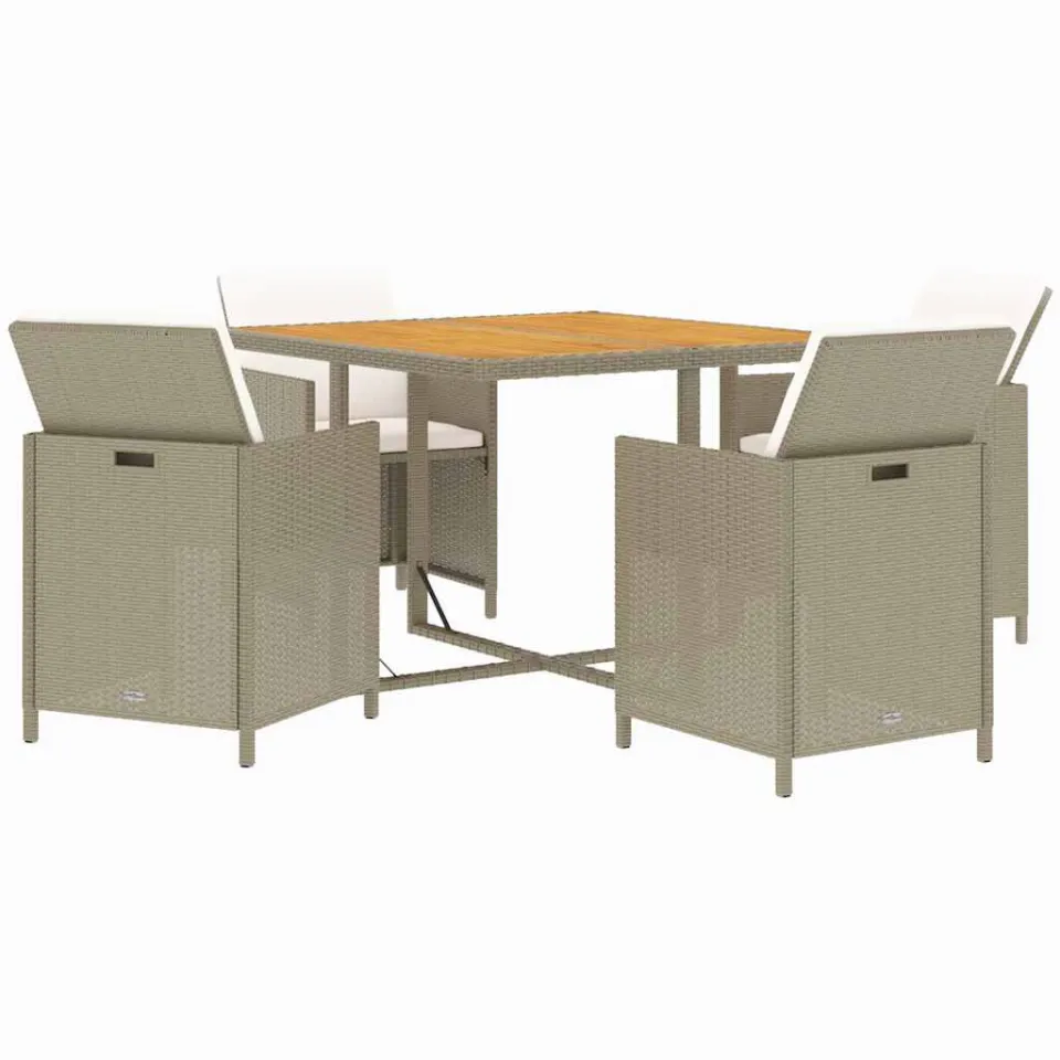vidaXL 5-delige Tuinset met kussens poly rattan beige