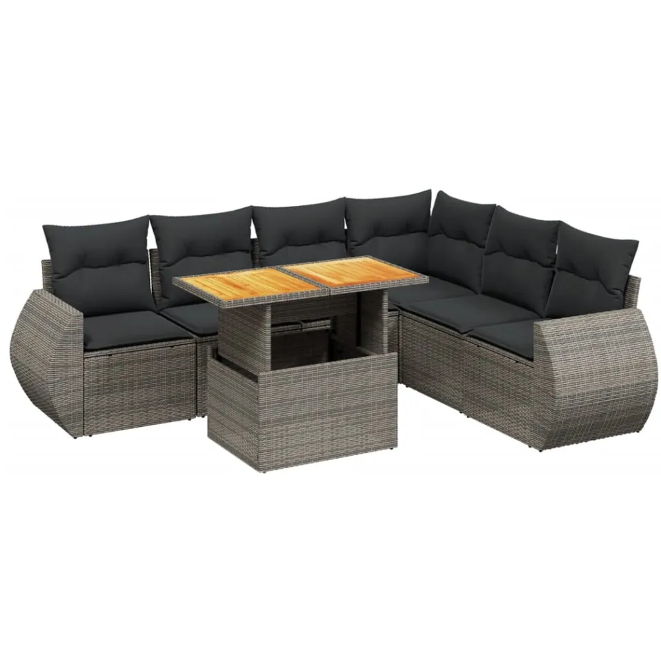 vidaXL 7-delige Loungeset met kussens poly rattan grijs, foto 3