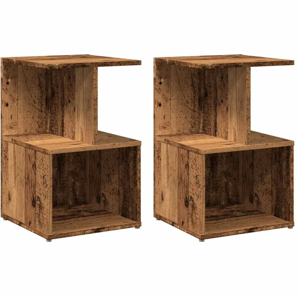 vidaXL Nachtkastjes 2 st 35x35x55 cm bewerkt hout oud houtkleurig bruin, foto 3