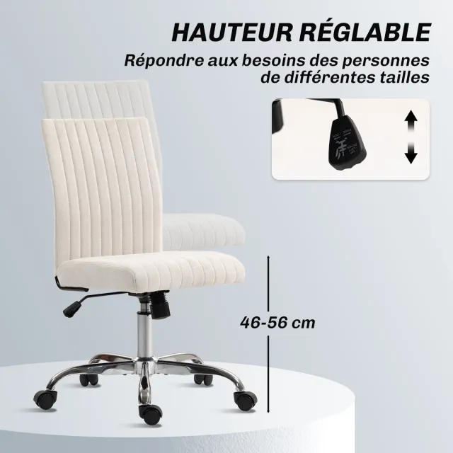 Homcom Bureaustoel-Linnenlook stof (100% polyester)-56x43x88cm-Wit