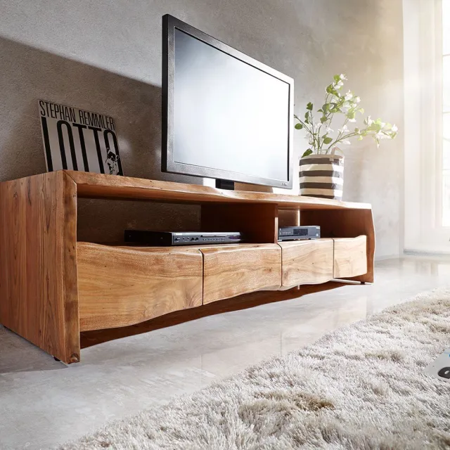 DELIFE Televisietafel Live-Edge acacia natuur 190 cm 4 schuifladen boomrand Lowboard Bruin