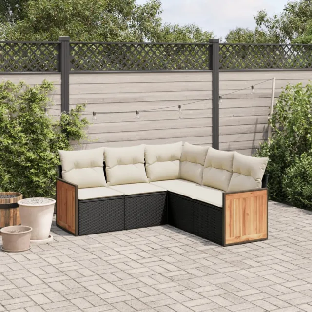 vidaXL 5-delige Loungeset met kussens poly rattan zwart, foto 2