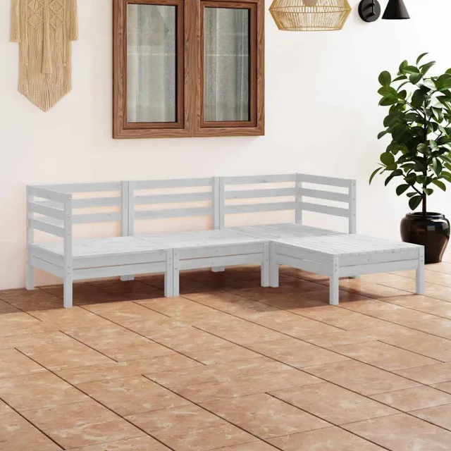 vidaXL 4-delige Loungeset massief grenenhout wit, foto 2