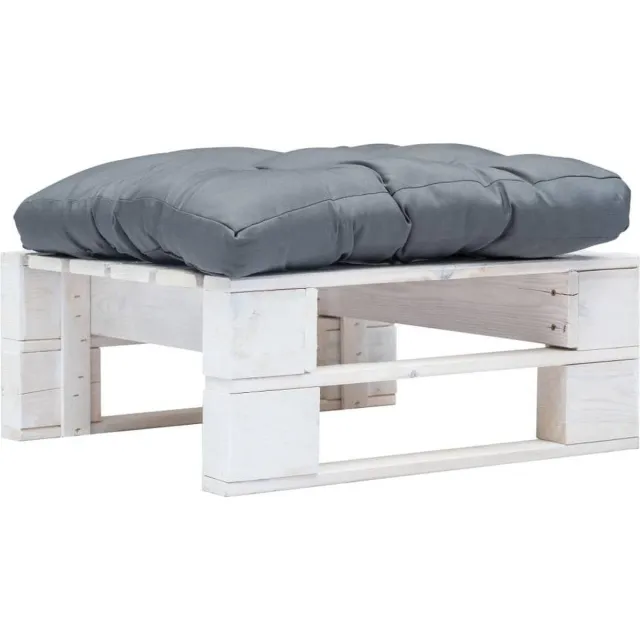 vidaXL Tuinpoef - met - grijs - kussen - pallet - hout - wit