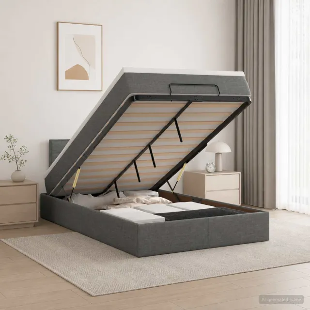 vidaXL Ottoman bed met matras Donkergrijs 120 x 190 cm Stof