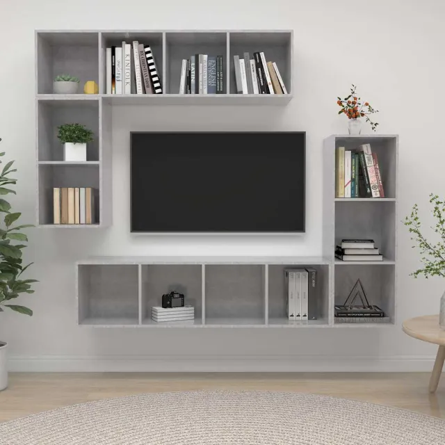 vidaXL 4-delige Tv-meubelset bewerkt hout betongrijs