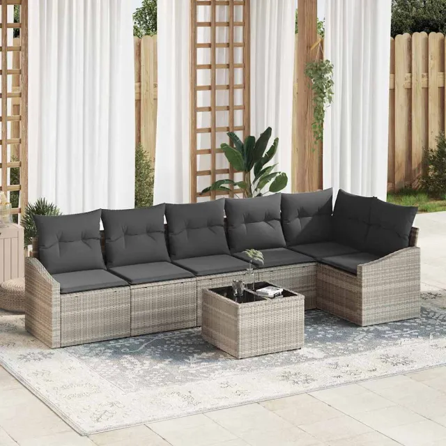 vidaXL Tuinbankenset 7 st Lichtgrijs poly rattan, foto 2