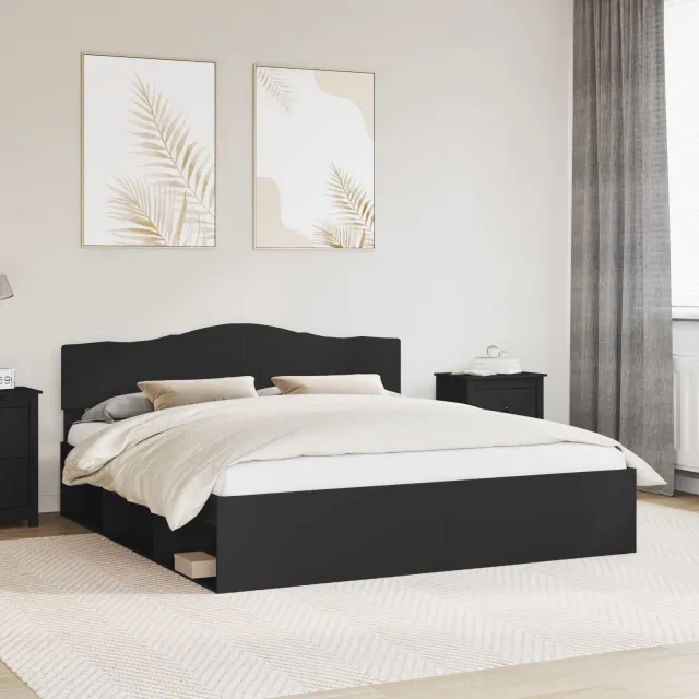 vidaXL Bedframe met hoofdeinde Zwart 200 x 200 cm Massief grenenhout