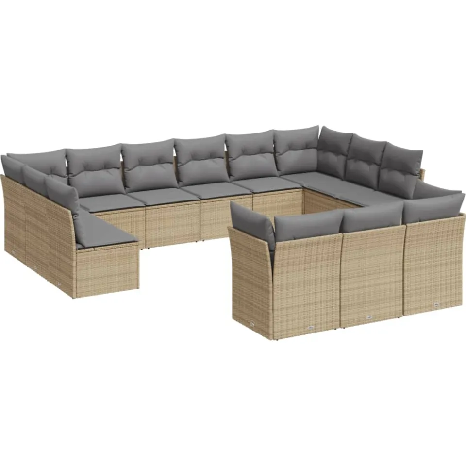 vidaXL 13-delige Loungeset met kussens poly rattan beige, foto 3