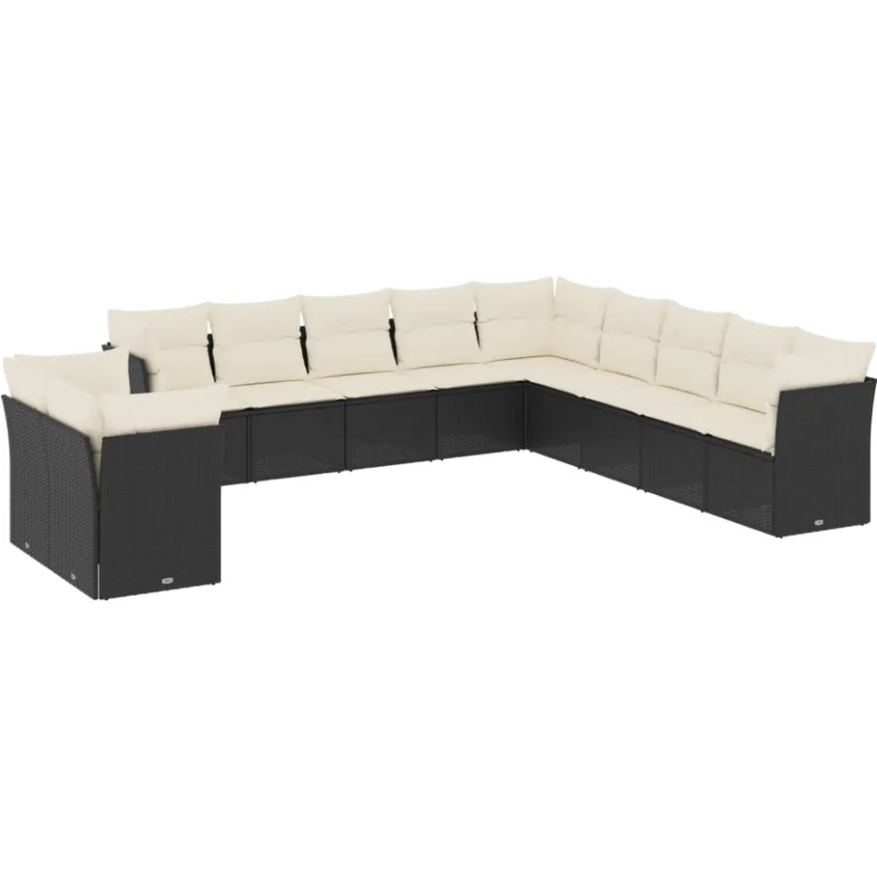 vidaXL 11-delige Loungeset met kussens poly rattan zwart