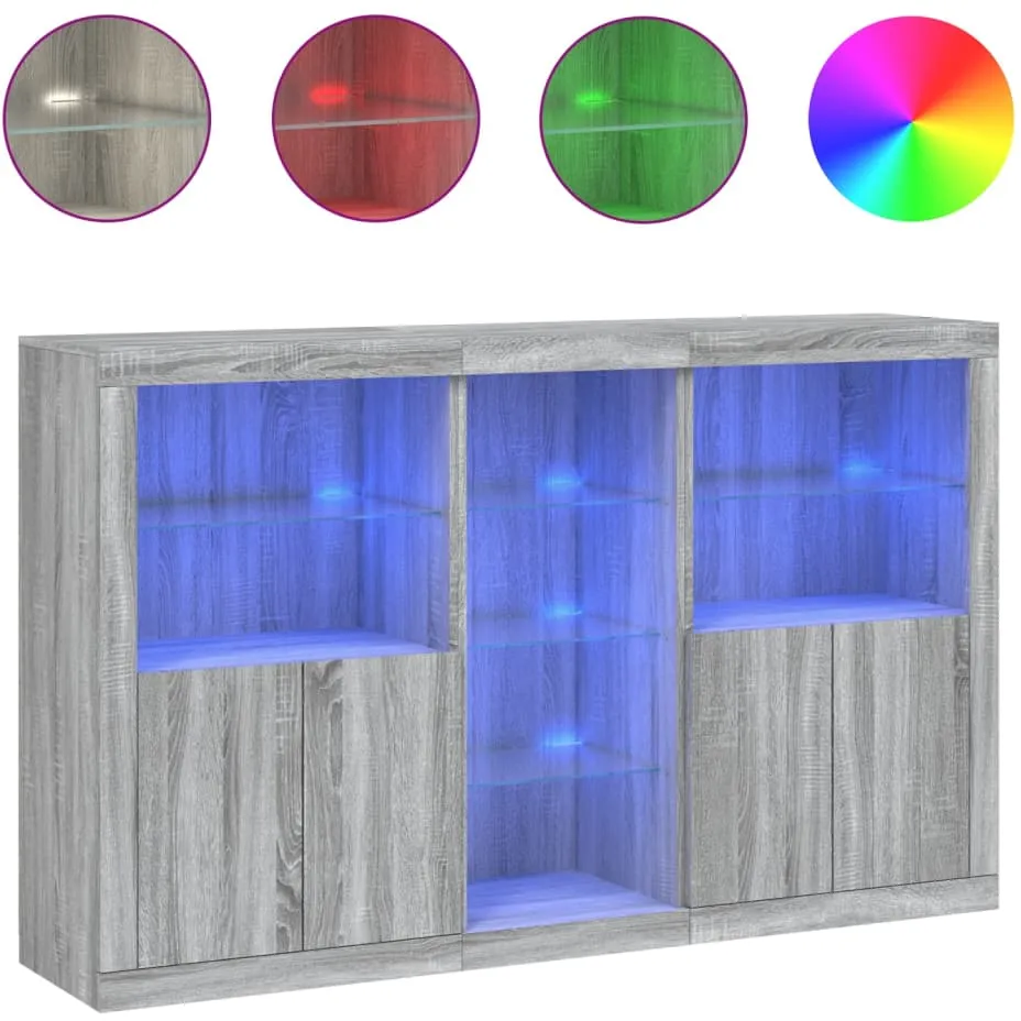 vidaXL Dressoir met LED-verlichting 162x37x100 cm grijs sonoma eiken, foto 3