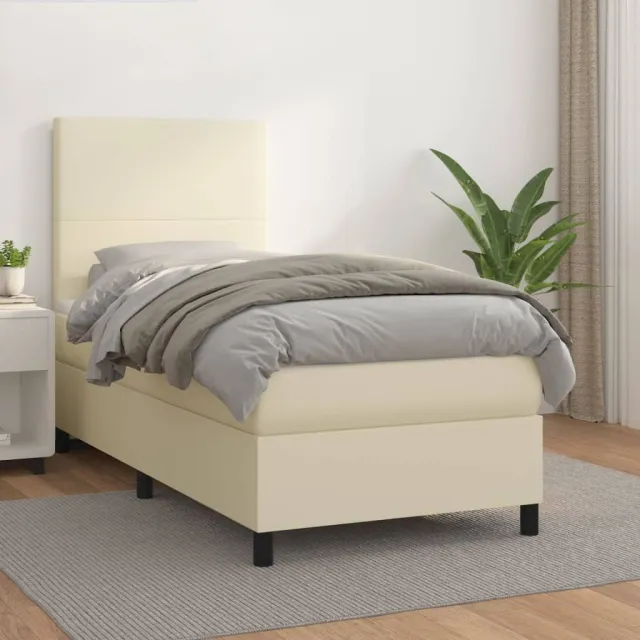 vidaXL Boxspring met matras kunstleer crèmekleurig 80x200 cm