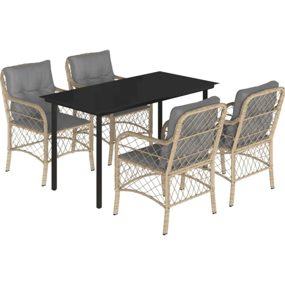 vidaXL 5-delige Tuinset met kussens poly rattan gemengd beige, foto 3