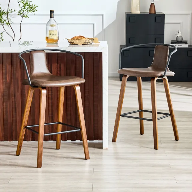 CHICFURN Barhocker - Set van 2 - Met armleuning - Vier poten - Bruin
