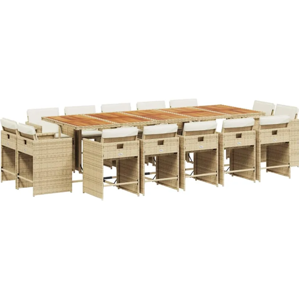 vidaXL 15-delige Tuinset met kussens poly rattan beige, foto 3