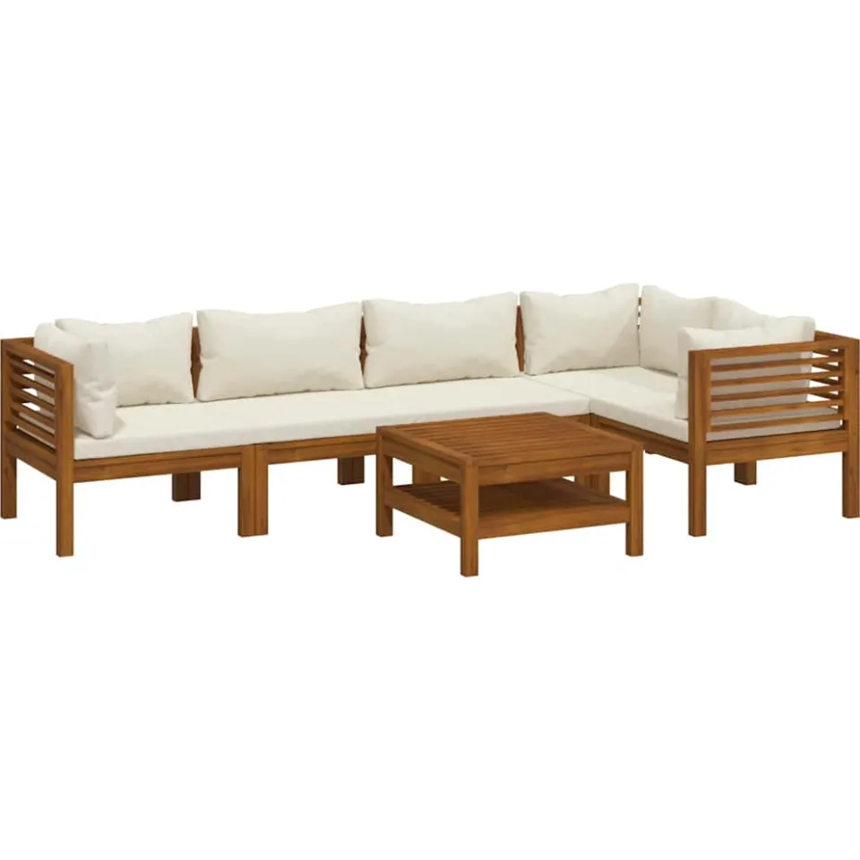 vidaXL 6-delige Loungeset met crèmekleurige kussens massief acaciahout, foto 4
