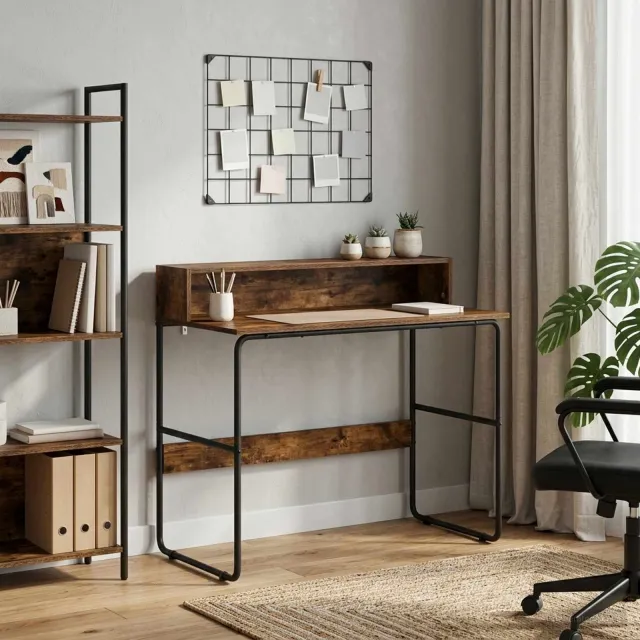 vidaXL Bureau met opbergruimte Gerookt eiken 100 x 50 x 91 cm
