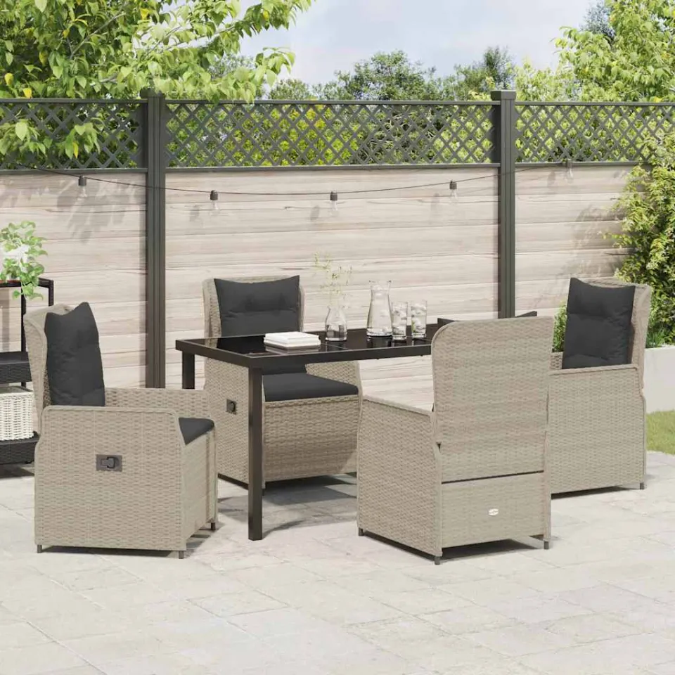 vidaXL Tuin eettafelset 5 st Lichtgrijs poly rattan, foto 3