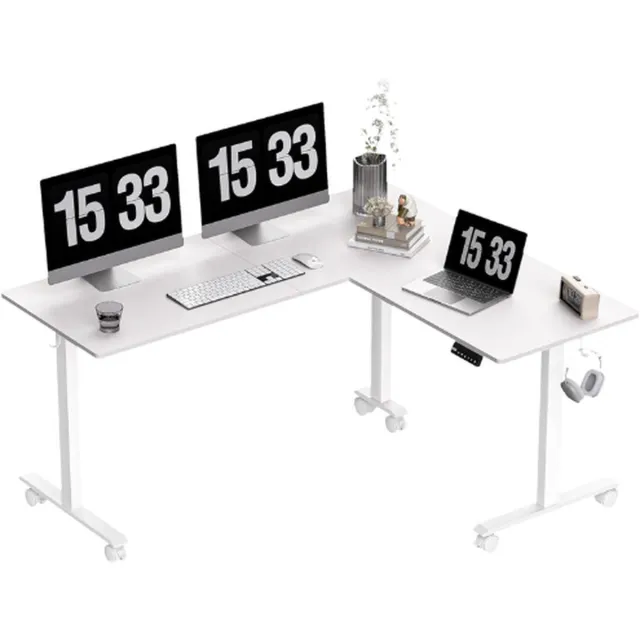 Thuys L – Vormig Sta Hoekbureau – 160 x 140cm In Hoogte Verstelbaar – Antibotsingssysteem Zit – Sta – Bureau Thuis Kantoor Wit