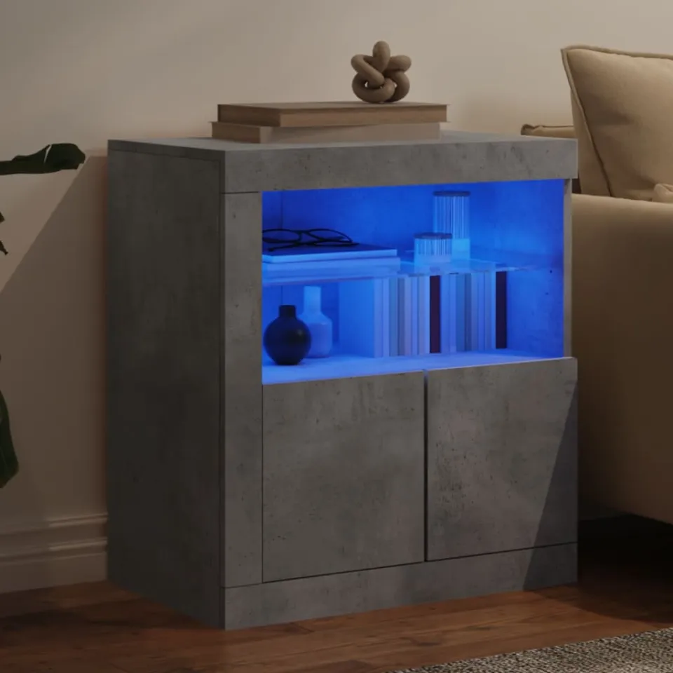 vidaXL Dressoir met LED-verlichting 60,5x37x67 cm betongrijs grijs, foto 3