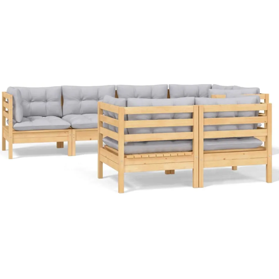 vidaXL 7-delige Loungeset met grijze kussens massief grenenhout grijs, foto 3