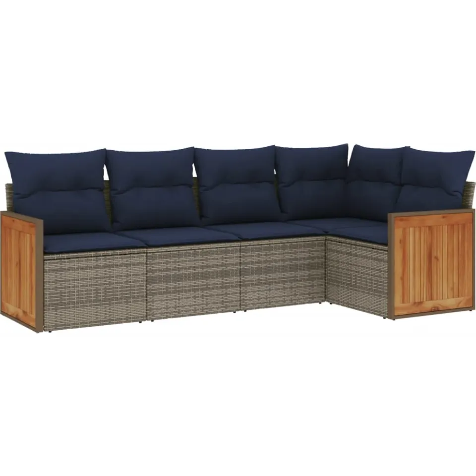 vidaXL 5-delige tuinbankset met kussens, grijs polyrotan, foto 3